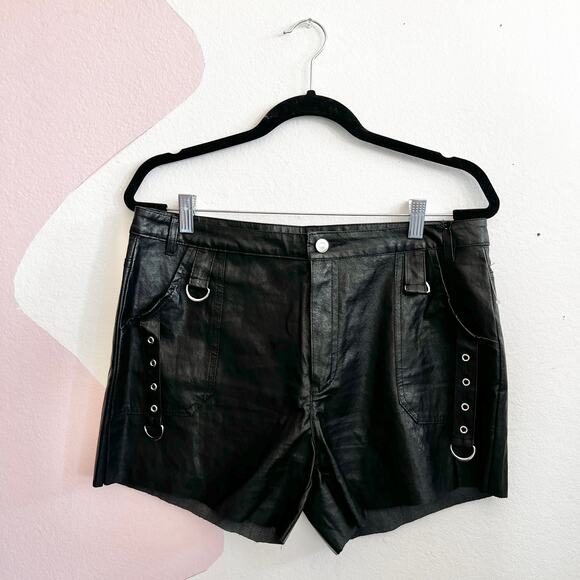 Fashion Nova Pants - Black Pleather Buckle Shorts, Y2K, Edgy, Grunge, Biker, Punk, Clubwear, Large